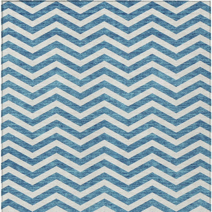 Tabselect Home Line 5' X 8' Teal Blue And Ivory Chevron Washable Indoor Outdoor Area Rug