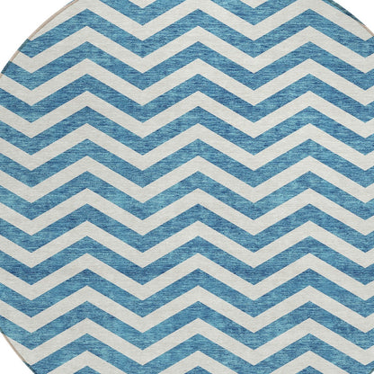 Tabselect Home Line 8' Teal Blue And Ivory Round Chevron Washable Indoor Outdoor Area Rug