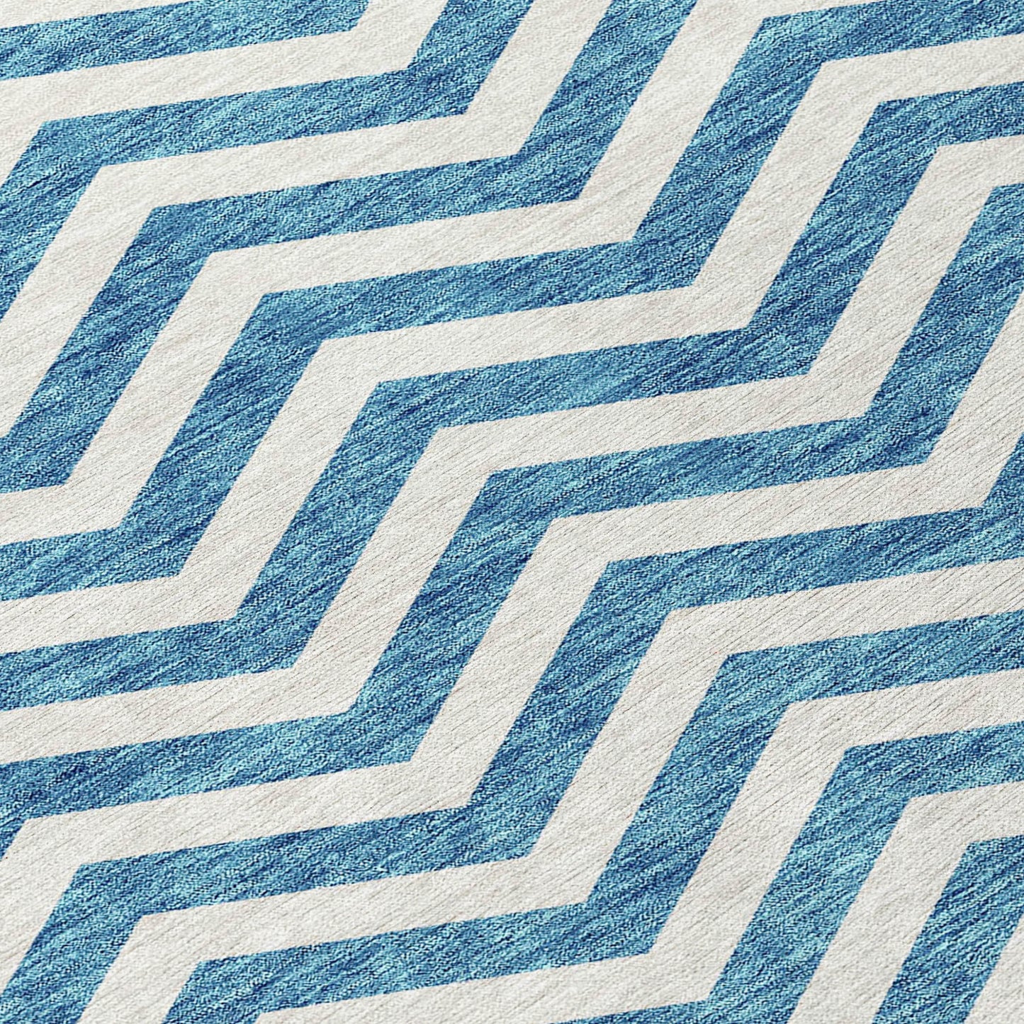 Tabselect Home Line 8' Teal Blue And Ivory Round Chevron Washable Indoor Outdoor Area Rug