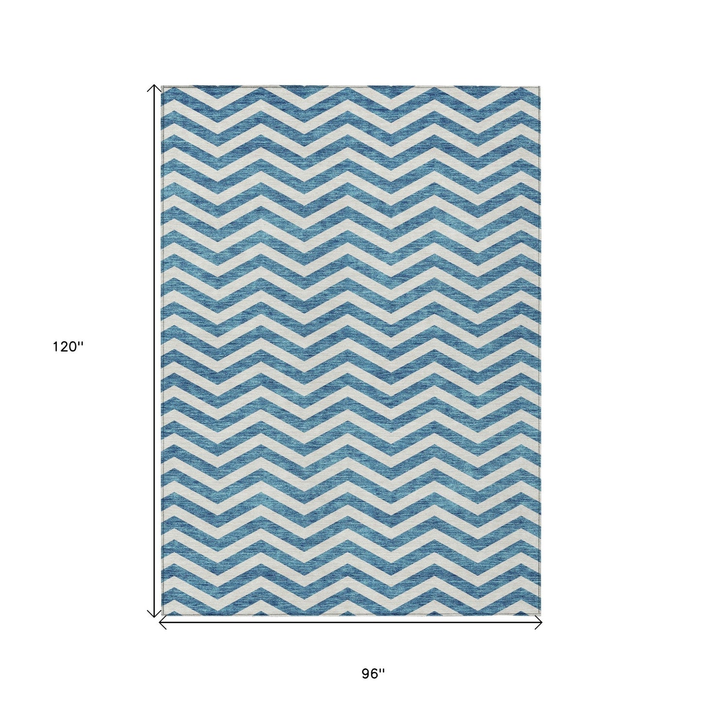 Tabselect Home Line 8' X 10' Teal Blue And Ivory Chevron Washable Indoor Outdoor Area Rug