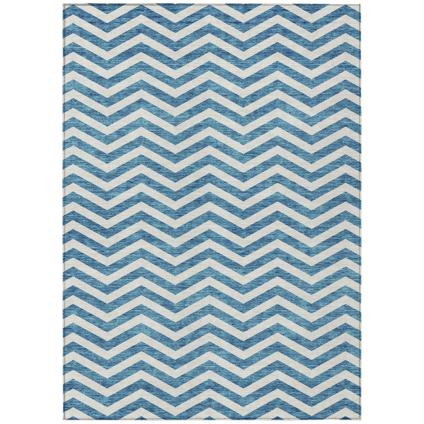 Tabselect Home Line 8' X 10' Teal Blue And Ivory Chevron Washable Indoor Outdoor Area Rug