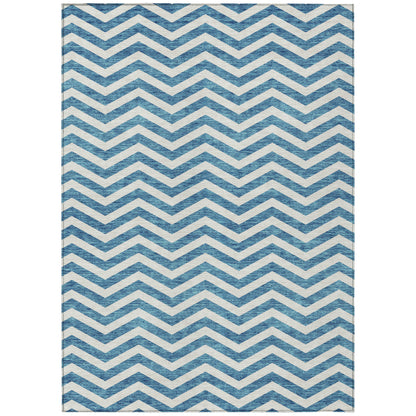 Tabselect Home Line 8' X 10' Teal Blue And Ivory Chevron Washable Indoor Outdoor Area Rug