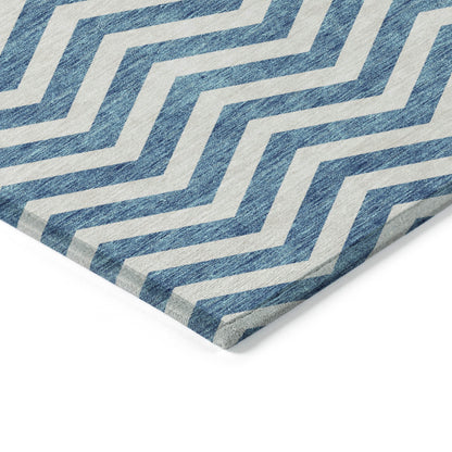 Tabselect Home Line 8' X 10' Teal Blue And Ivory Chevron Washable Indoor Outdoor Area Rug