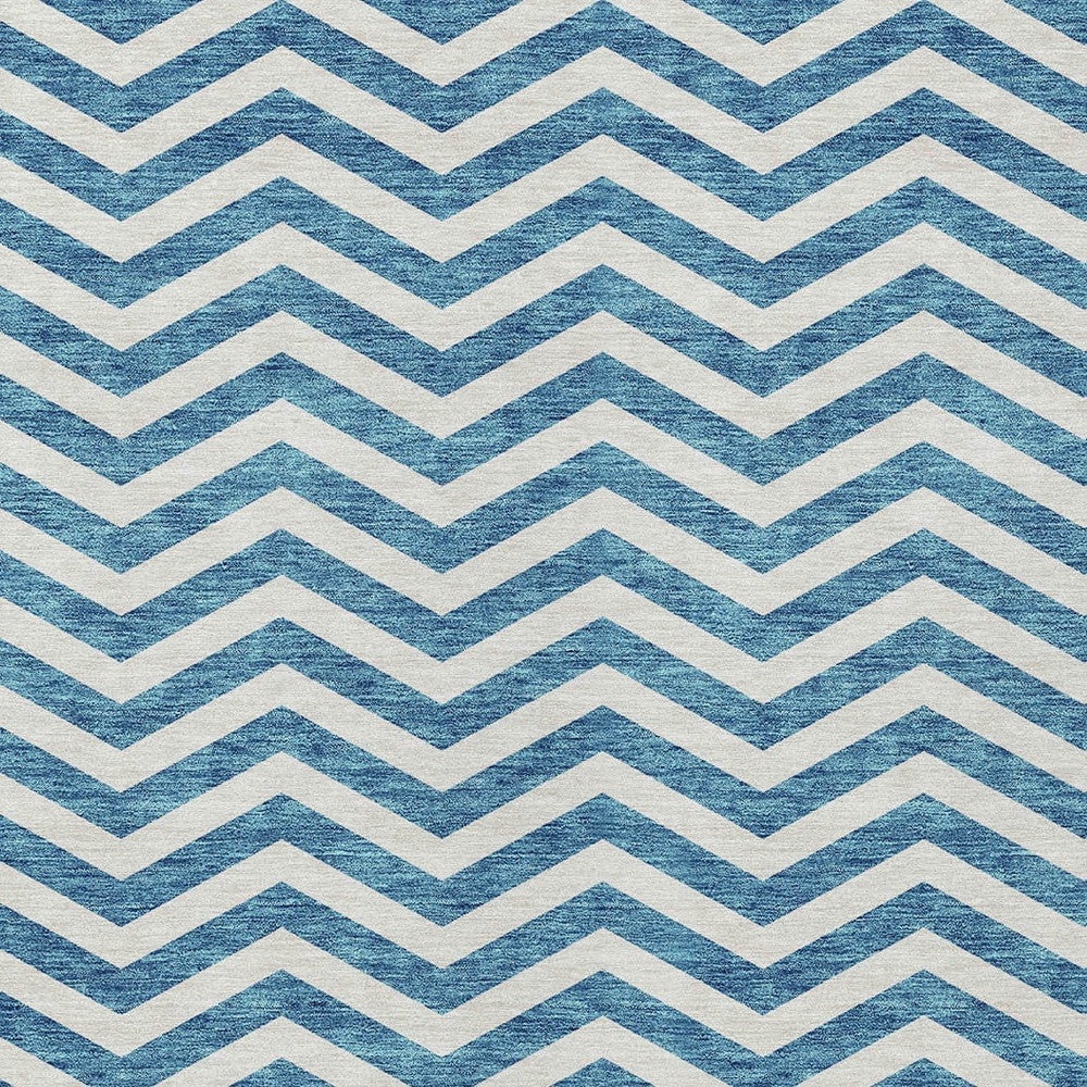 Tabselect Home Line 8' X 10' Teal Blue And Ivory Chevron Washable Indoor Outdoor Area Rug