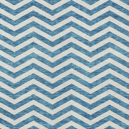 Tabselect Home Line 8' X 10' Teal Blue And Ivory Chevron Washable Indoor Outdoor Area Rug