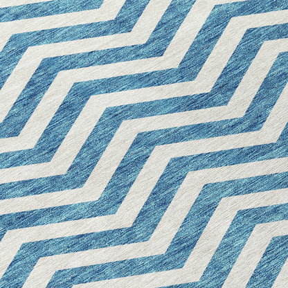 Tabselect Home Line 8' X 10' Teal Blue And Ivory Chevron Washable Indoor Outdoor Area Rug