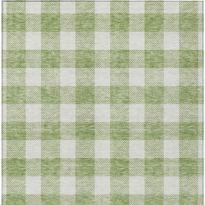 Tabselect Home Line 5' X 8' Artichoke Green And Gray Plaid Washable Indoor Outdoor Area Rug