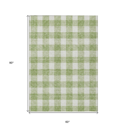 Tabselect Home Line 5' X 8' Artichoke Green And Gray Plaid Washable Indoor Outdoor Area Rug