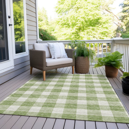 Tabselect Home Line 5' X 8' Artichoke Green And Gray Plaid Washable Indoor Outdoor Area Rug
