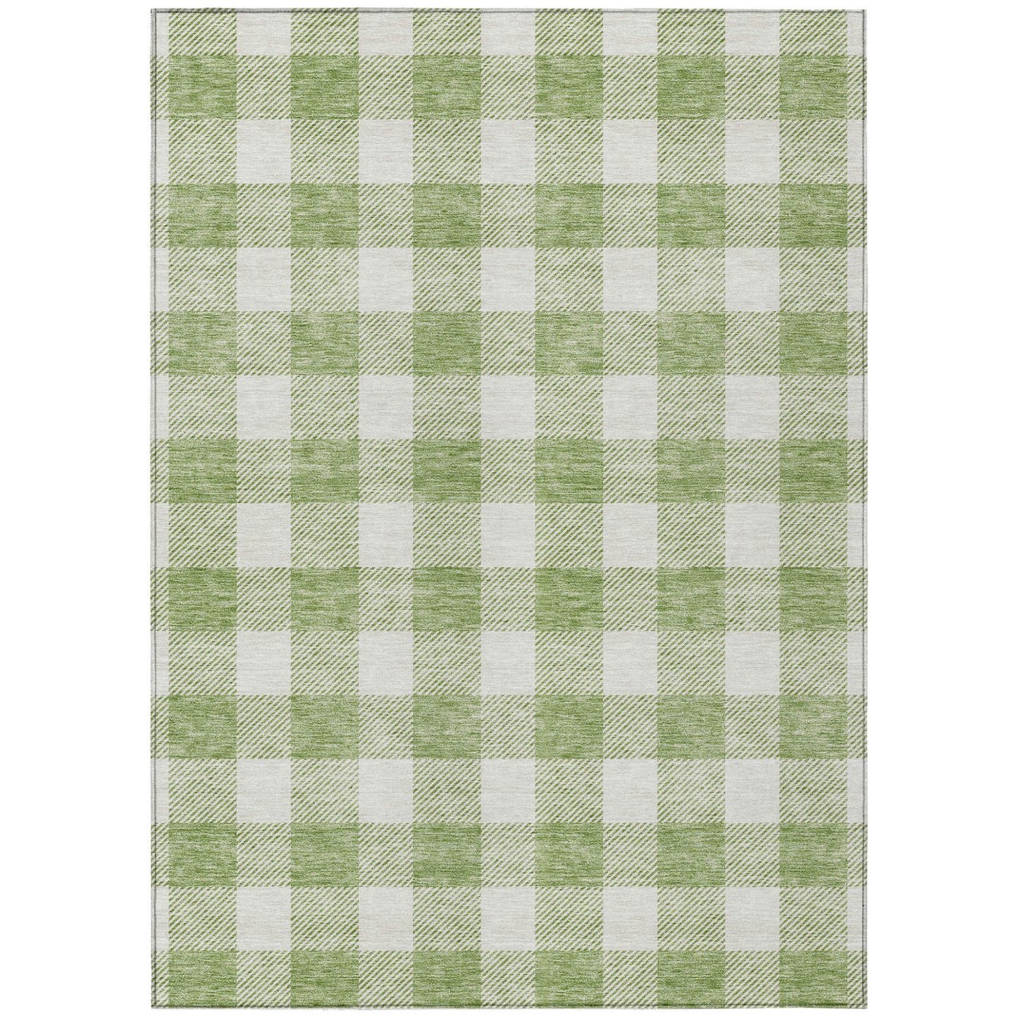 Tabselect Home Line 5' X 8' Artichoke Green And Gray Plaid Washable Indoor Outdoor Area Rug