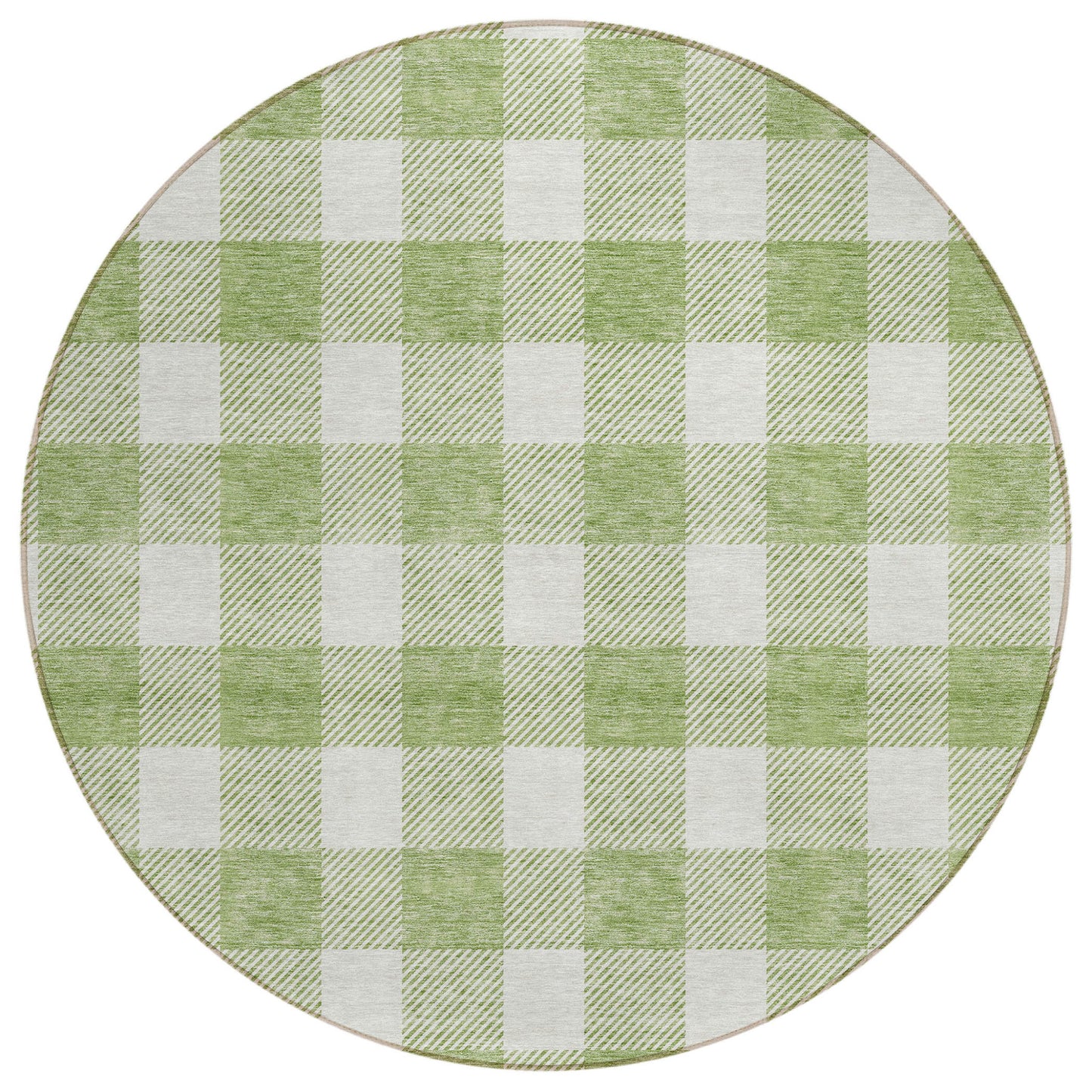 Tabselect Home Line 8' Artichoke Green And Gray Round Plaid Washable Indoor Outdoor Area Rug