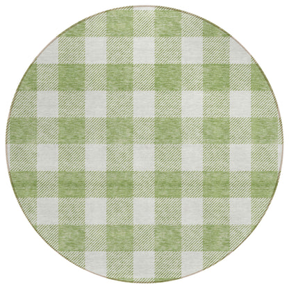 Tabselect Home Line 8' Artichoke Green And Gray Round Plaid Washable Indoor Outdoor Area Rug