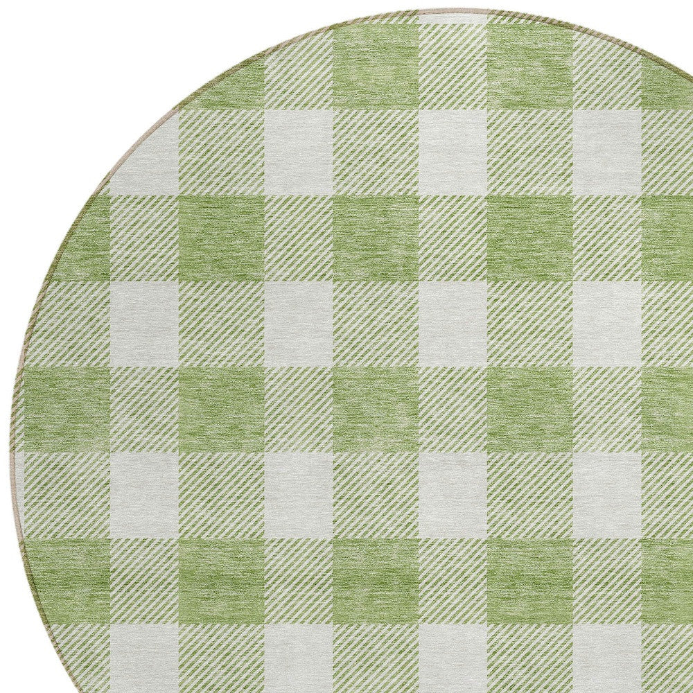 Tabselect Home Line 8' Artichoke Green And Gray Round Plaid Washable Indoor Outdoor Area Rug