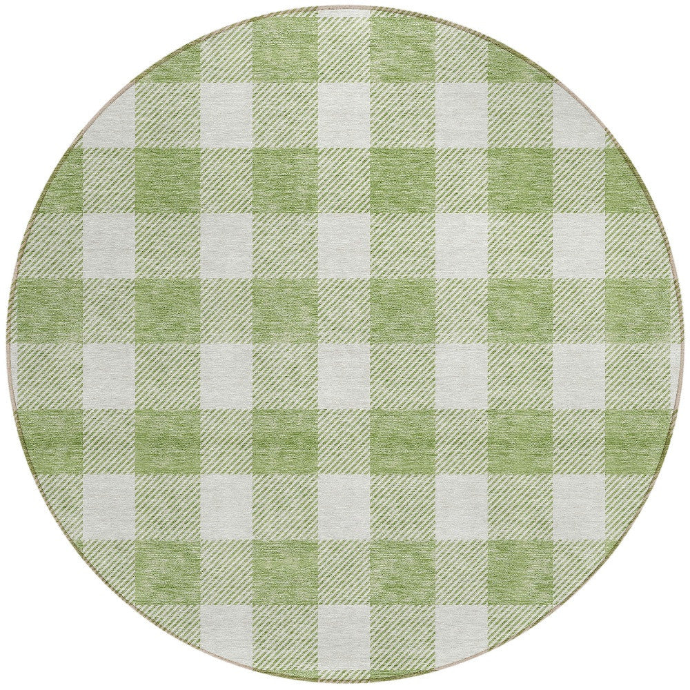 Tabselect Home Line 8' Artichoke Green And Gray Round Plaid Washable Indoor Outdoor Area Rug