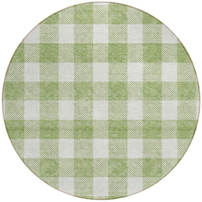 Tabselect Home Line 8' Artichoke Green And Gray Round Plaid Washable Indoor Outdoor Area Rug