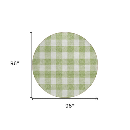 Tabselect Home Line 8' Artichoke Green And Gray Round Plaid Washable Indoor Outdoor Area Rug