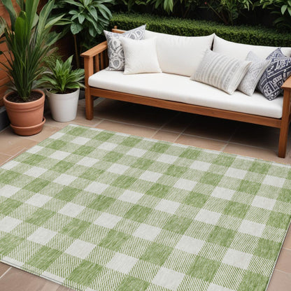 Tabselect Home Line 8' X 10' Artichoke Green And Gray Plaid Washable Indoor Outdoor Area Rug