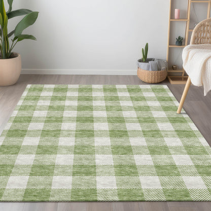 Tabselect Home Line 8' X 10' Artichoke Green And Gray Plaid Washable Indoor Outdoor Area Rug