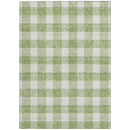 Tabselect Home Line 9' X 12' Artichoke Green And Gray Plaid Washable Indoor Outdoor Area Rug