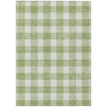 Tabselect Home Line 9' X 12' Artichoke Green And Gray Plaid Washable Indoor Outdoor Area Rug