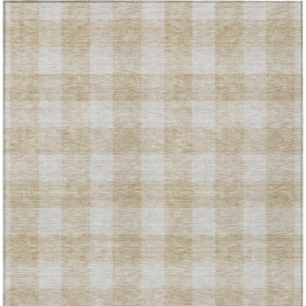 Tabselect Home Line 5' X 8' Beige And Gray Plaid Washable Indoor Outdoor Area Rug