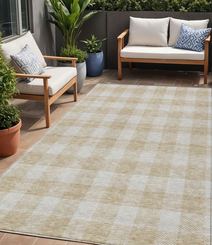 Tabselect Home Line 5' X 8' Beige And Gray Plaid Washable Indoor Outdoor Area Rug