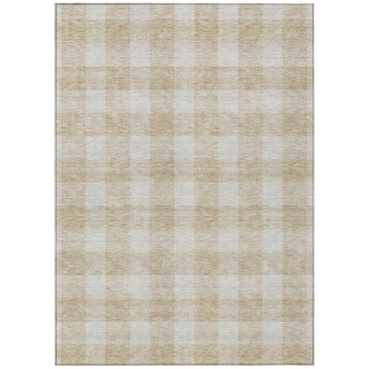 Tabselect Home Line 5' X 8' Beige And Gray Plaid Washable Indoor Outdoor Area Rug