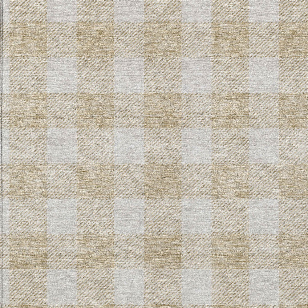 Tabselect Home Line 5' X 8' Beige And Gray Plaid Washable Indoor Outdoor Area Rug