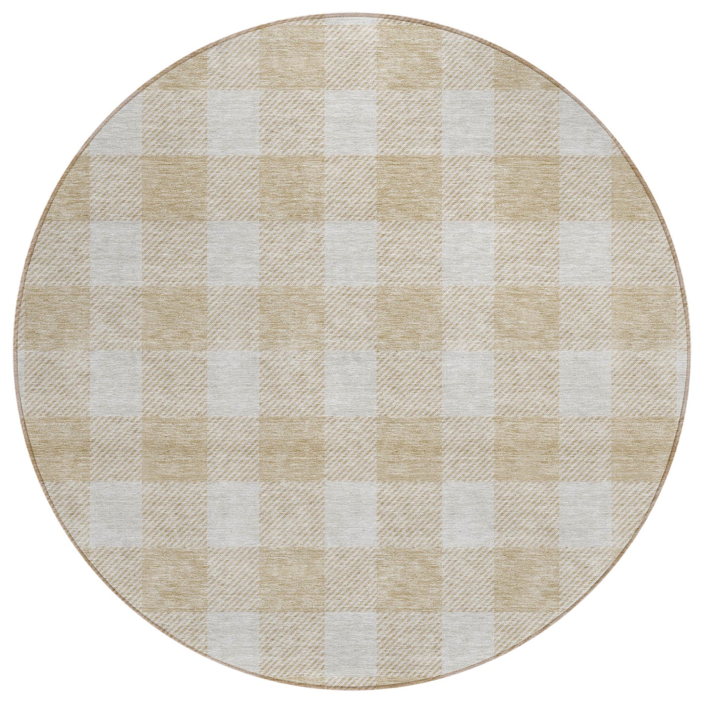 Tabselect Home Line 8' Beige And Gray Round Plaid Washable Indoor Outdoor Area Rug
