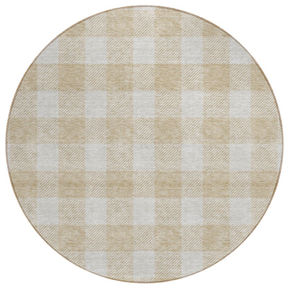 Tabselect Home Line 8' Beige And Gray Round Plaid Washable Indoor Outdoor Area Rug