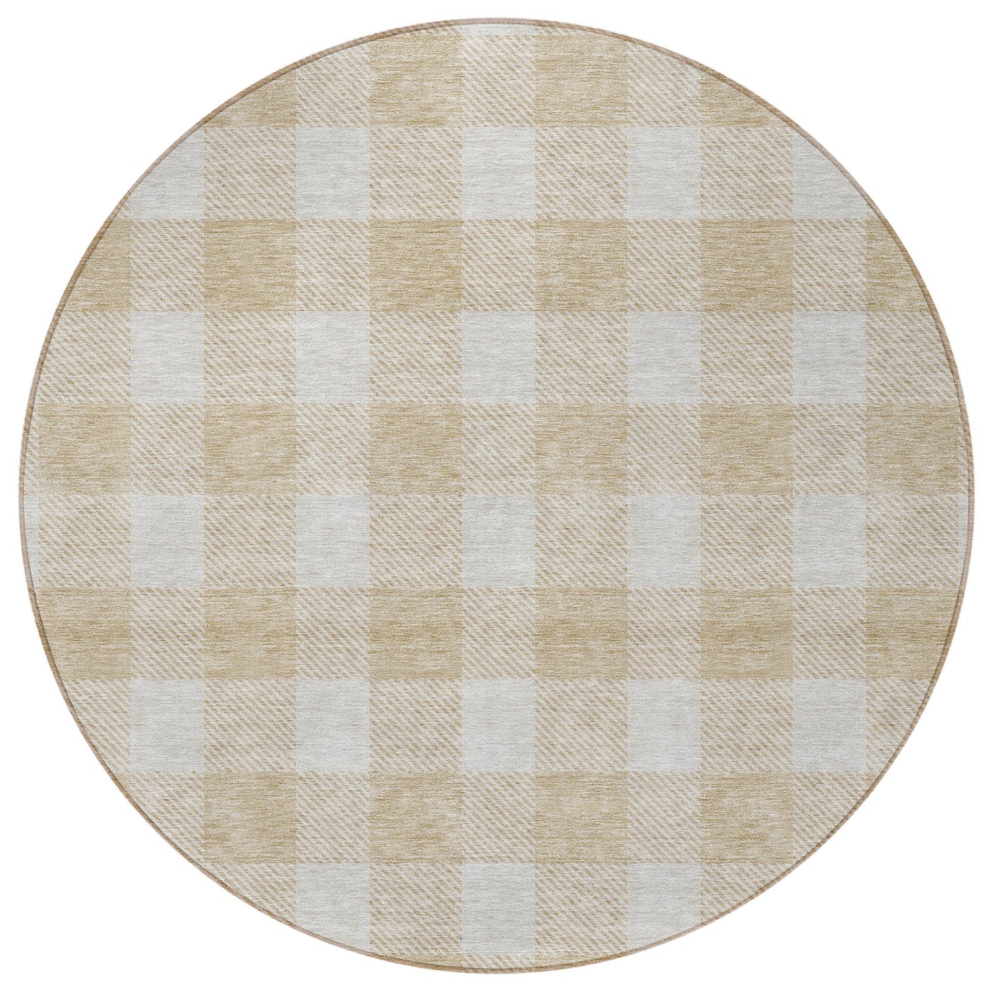 Tabselect Home Line 8' Beige And Gray Round Plaid Washable Indoor Outdoor Area Rug