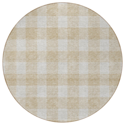 Tabselect Home Line 8' Beige And Gray Round Plaid Washable Indoor Outdoor Area Rug