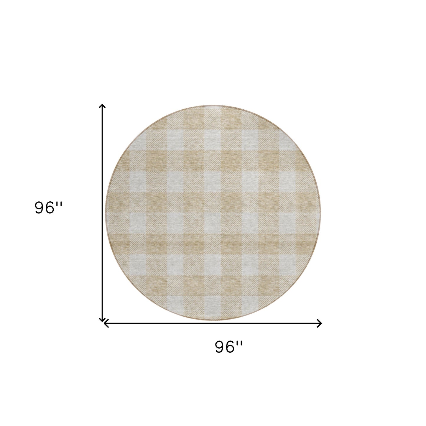 Tabselect Home Line 8' Beige And Gray Round Plaid Washable Indoor Outdoor Area Rug