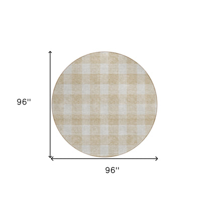 Tabselect Home Line 8' Beige And Gray Round Plaid Washable Indoor Outdoor Area Rug