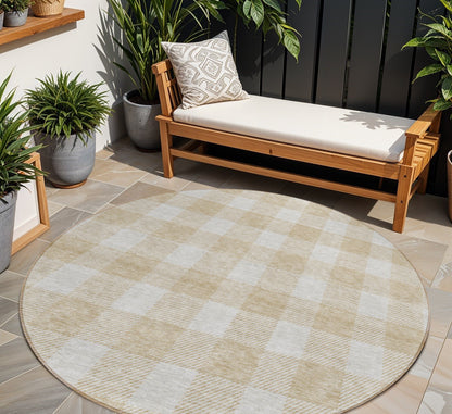 Tabselect Home Line 8' Beige And Gray Round Plaid Washable Indoor Outdoor Area Rug