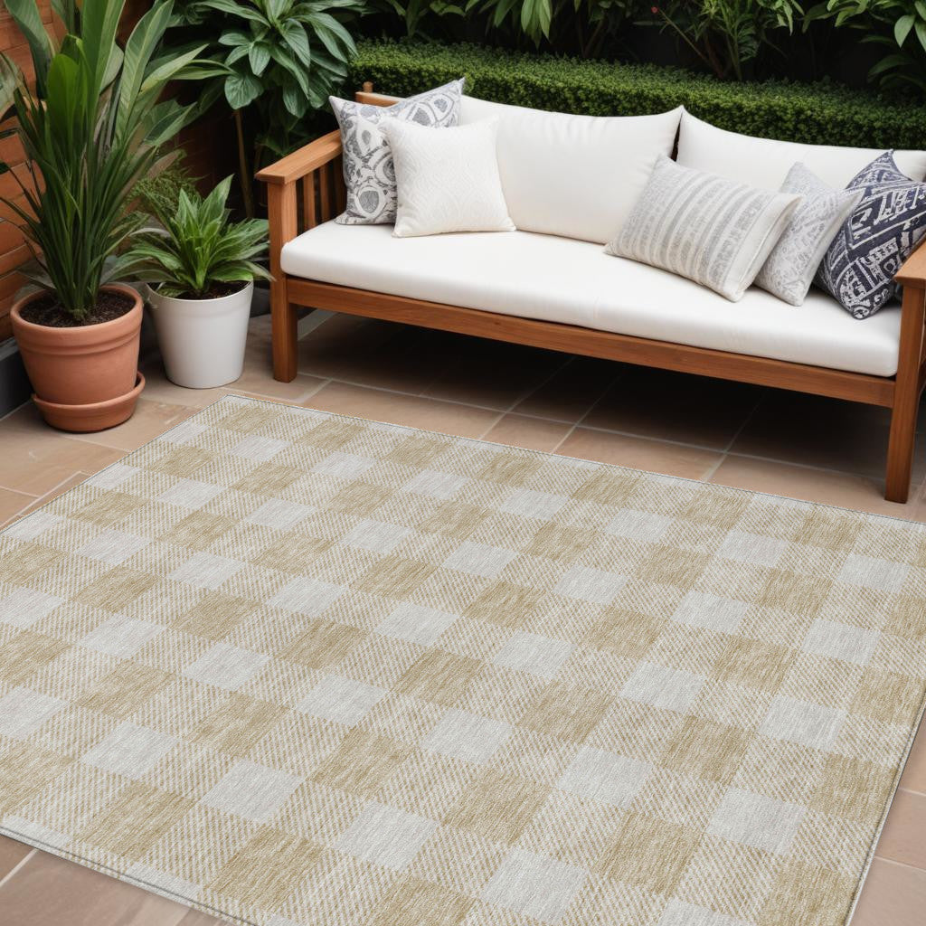 Tabselect Home Line 8' X 10' Beige And Gray Plaid Washable Indoor Outdoor Area Rug