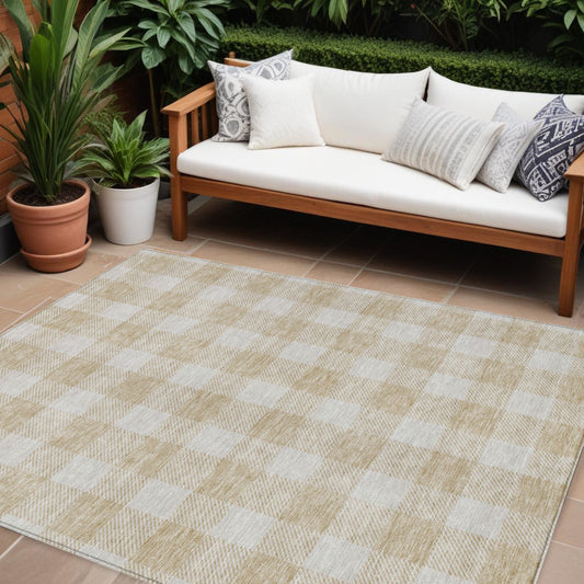 Tabselect Home Line 8' X 10' Beige And Gray Plaid Washable Indoor Outdoor Area Rug