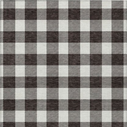 Tabselect Home Line 5' X 8' Black And Gray Plaid Washable Indoor Outdoor Area Rug
