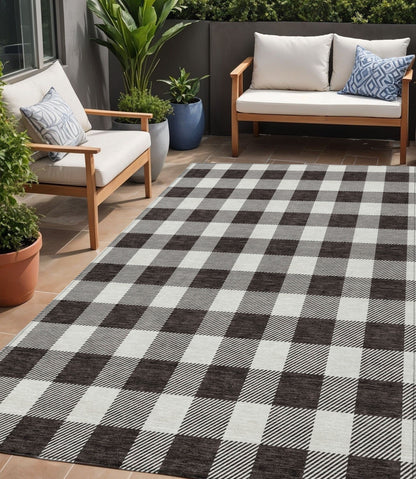 Tabselect Home Line 5' X 8' Black And Gray Plaid Washable Indoor Outdoor Area Rug