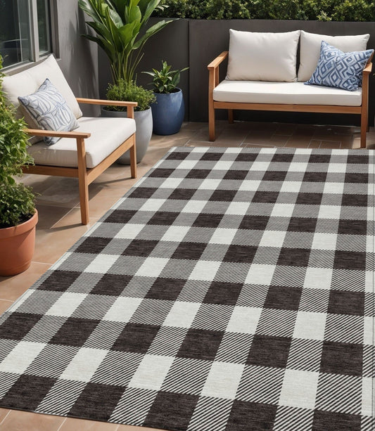 Tabselect Home Line 5' X 8' Black And Gray Plaid Washable Indoor Outdoor Area Rug