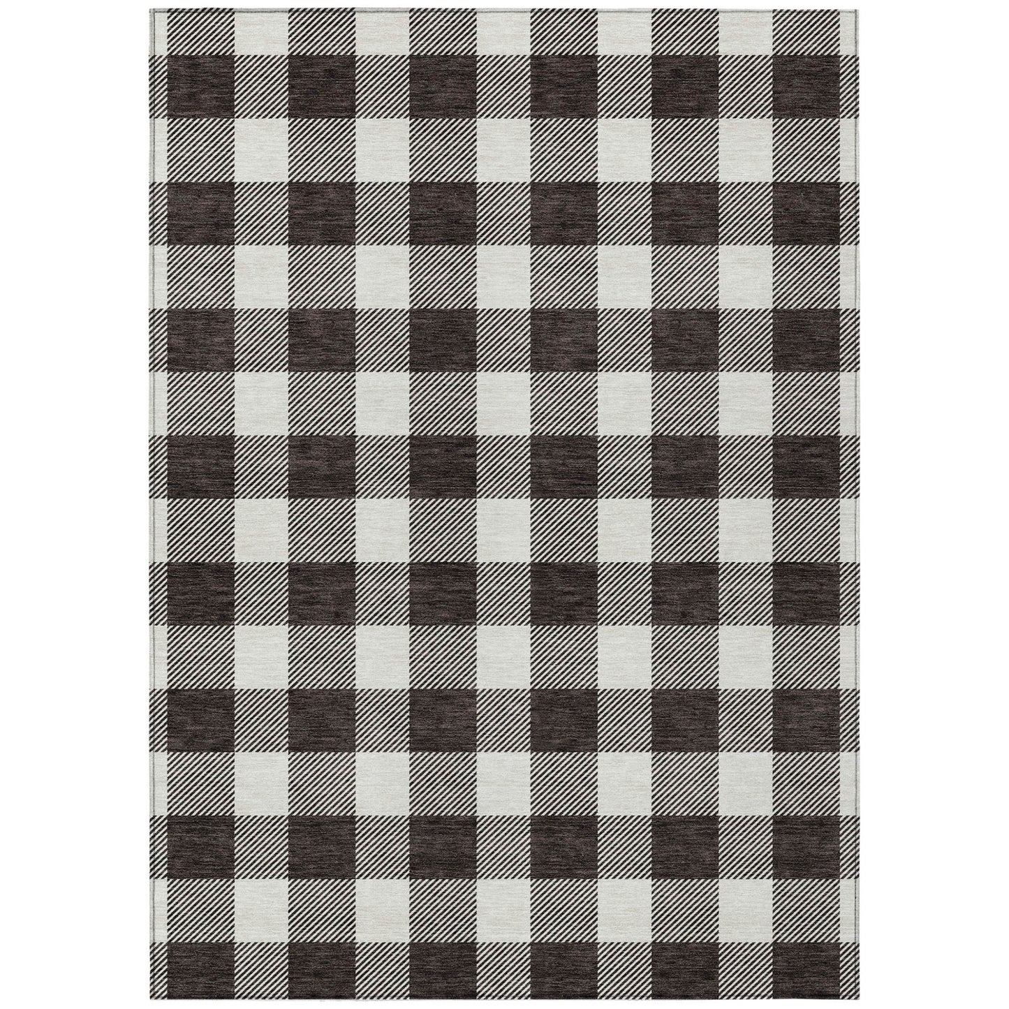 Tabselect Home Line 5' X 8' Black And Gray Plaid Washable Indoor Outdoor Area Rug