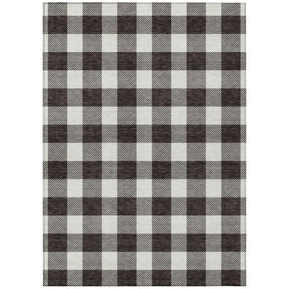 Tabselect Home Line 5' X 8' Black And Gray Plaid Washable Indoor Outdoor Area Rug