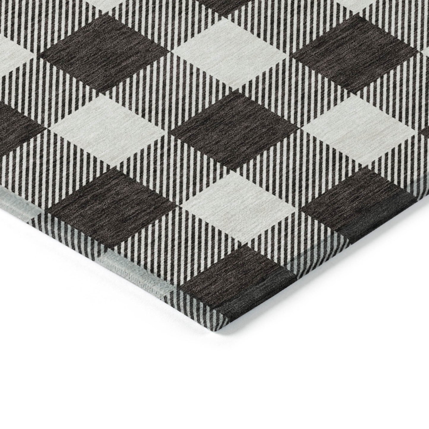 Tabselect Home Line 5' X 8' Black And Gray Plaid Washable Indoor Outdoor Area Rug