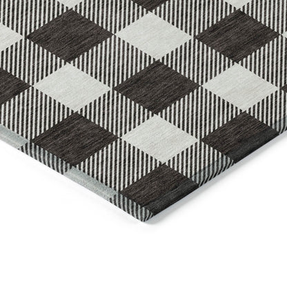 Tabselect Home Line 5' X 8' Black And Gray Plaid Washable Indoor Outdoor Area Rug