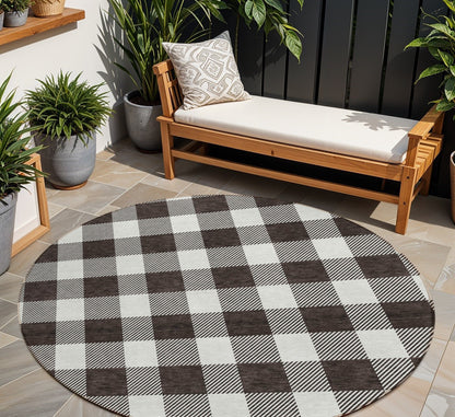 Tabselect Home Line 8' Black And Gray Round Plaid Washable Indoor Outdoor Area Rug
