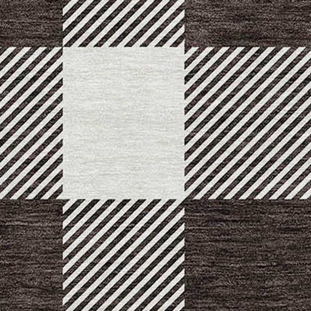 Tabselect Home Line 8' Black And Gray Round Plaid Washable Indoor Outdoor Area Rug