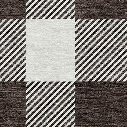 Tabselect Home Line 8' Black And Gray Round Plaid Washable Indoor Outdoor Area Rug