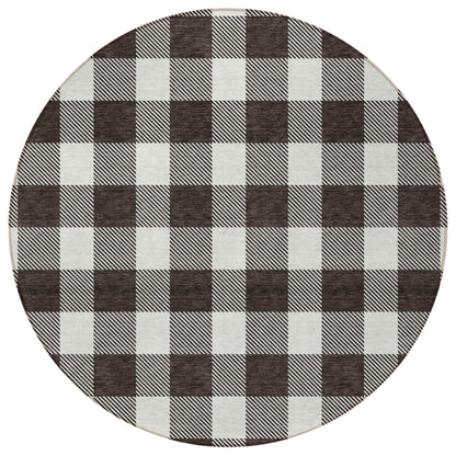 Tabselect Home Line 8' Black And Gray Round Plaid Washable Indoor Outdoor Area Rug