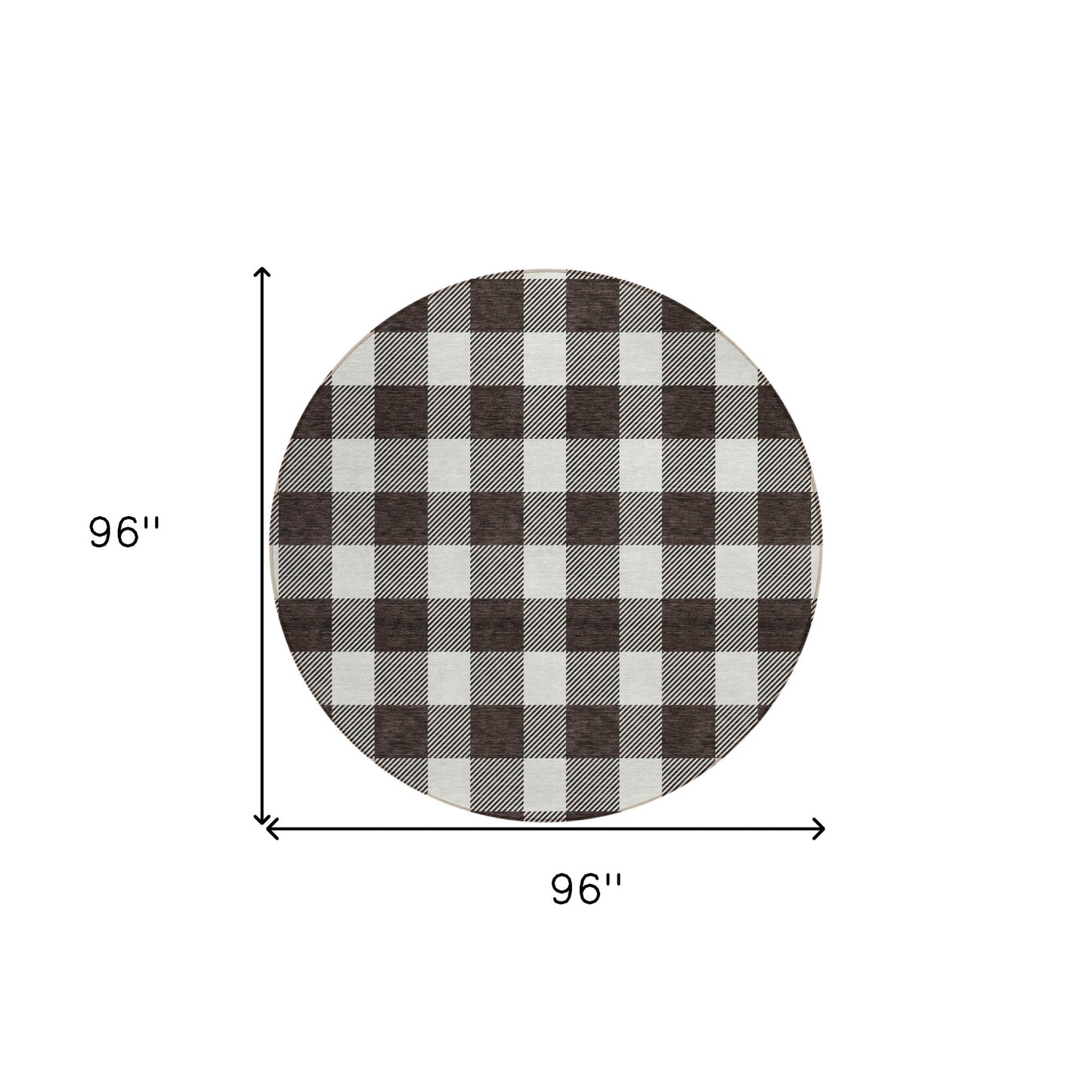 Tabselect Home Line 8' Black And Gray Round Plaid Washable Indoor Outdoor Area Rug