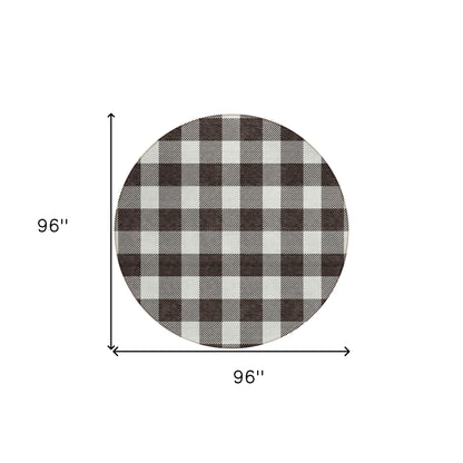 Tabselect Home Line 8' Black And Gray Round Plaid Washable Indoor Outdoor Area Rug